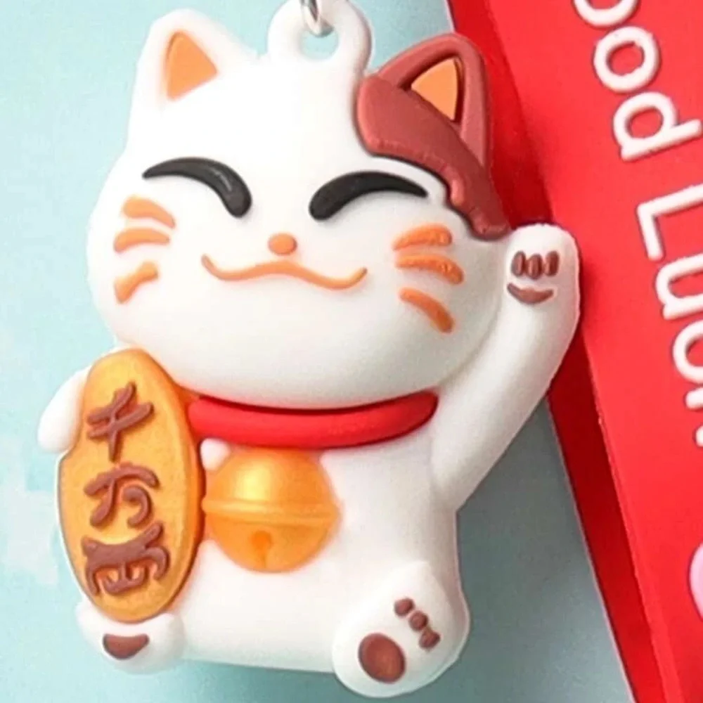 Lucky Maneki Neko Cat Good Luck Keychain Bell Charm Red Wrist Strap